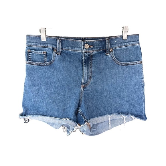Express - Original Midi High Rise Jean Shorts Size 10 - Picture 1 of 6